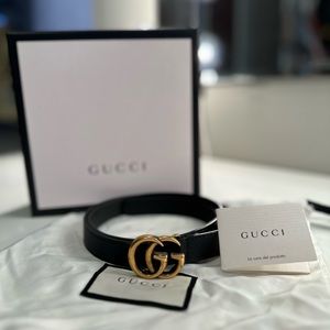 Authentic Gucci Double G Black Leather Belt